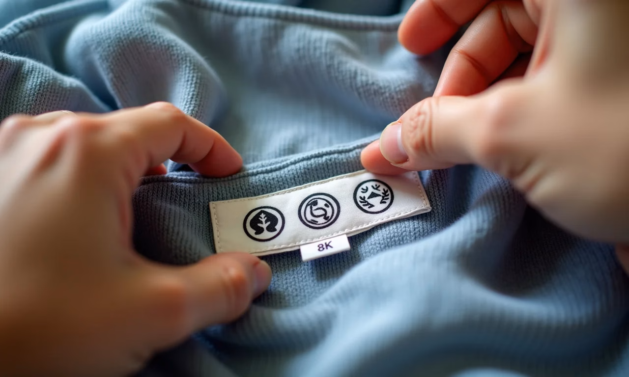 Símbolos de lavagem em etiquetas de roupas.