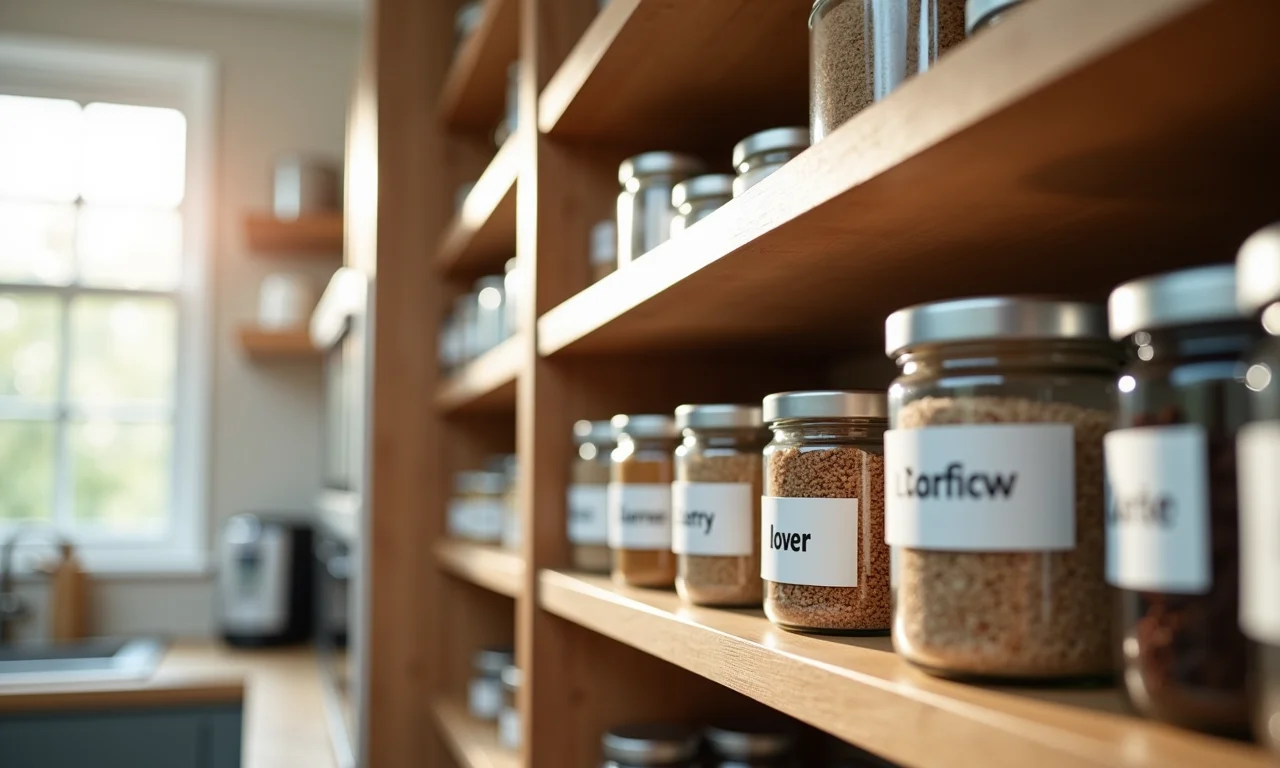 Sinalizando as prateleiras do armário da cozinha.