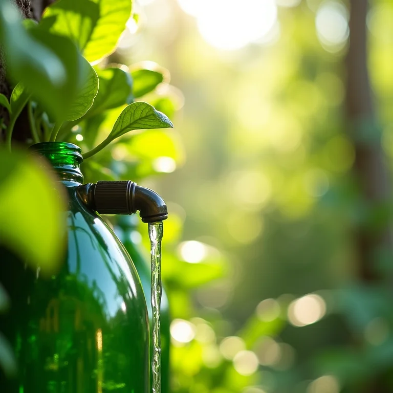 Sistema de irrigação por gotejamento em um jardim vertical de PET.