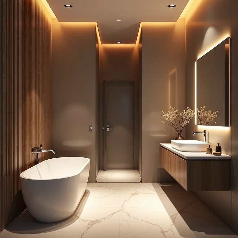 Sistema de som de alta qualidade instalado em um banheiro com tema musical.