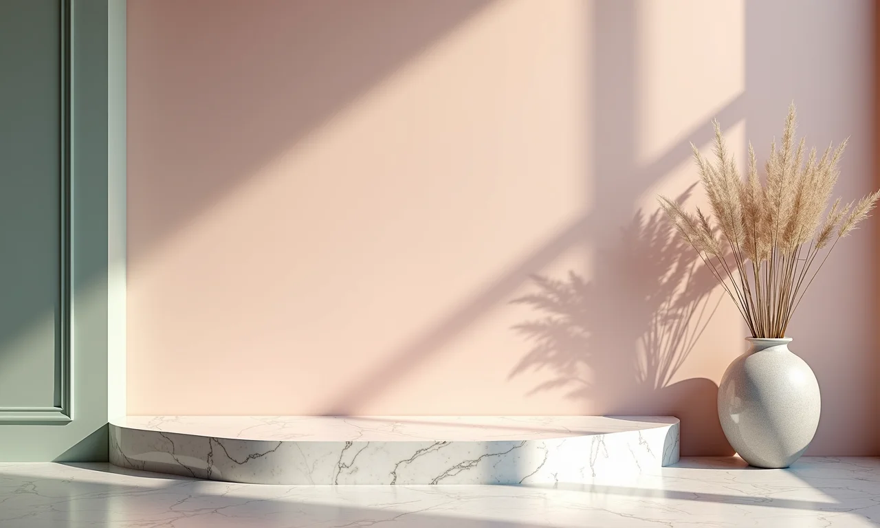 Soleira de mármore sofisticada em ambiente delicado.