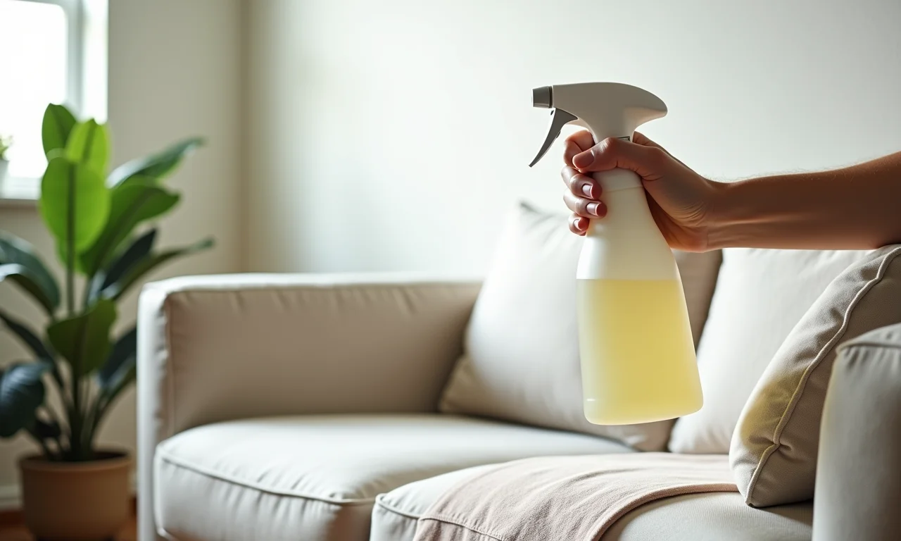 Spray de limpeza a seco Biowash para limpeza de sofá de tecido.