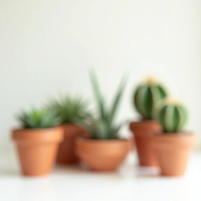 Suculentas e cactos em vasos de terracota