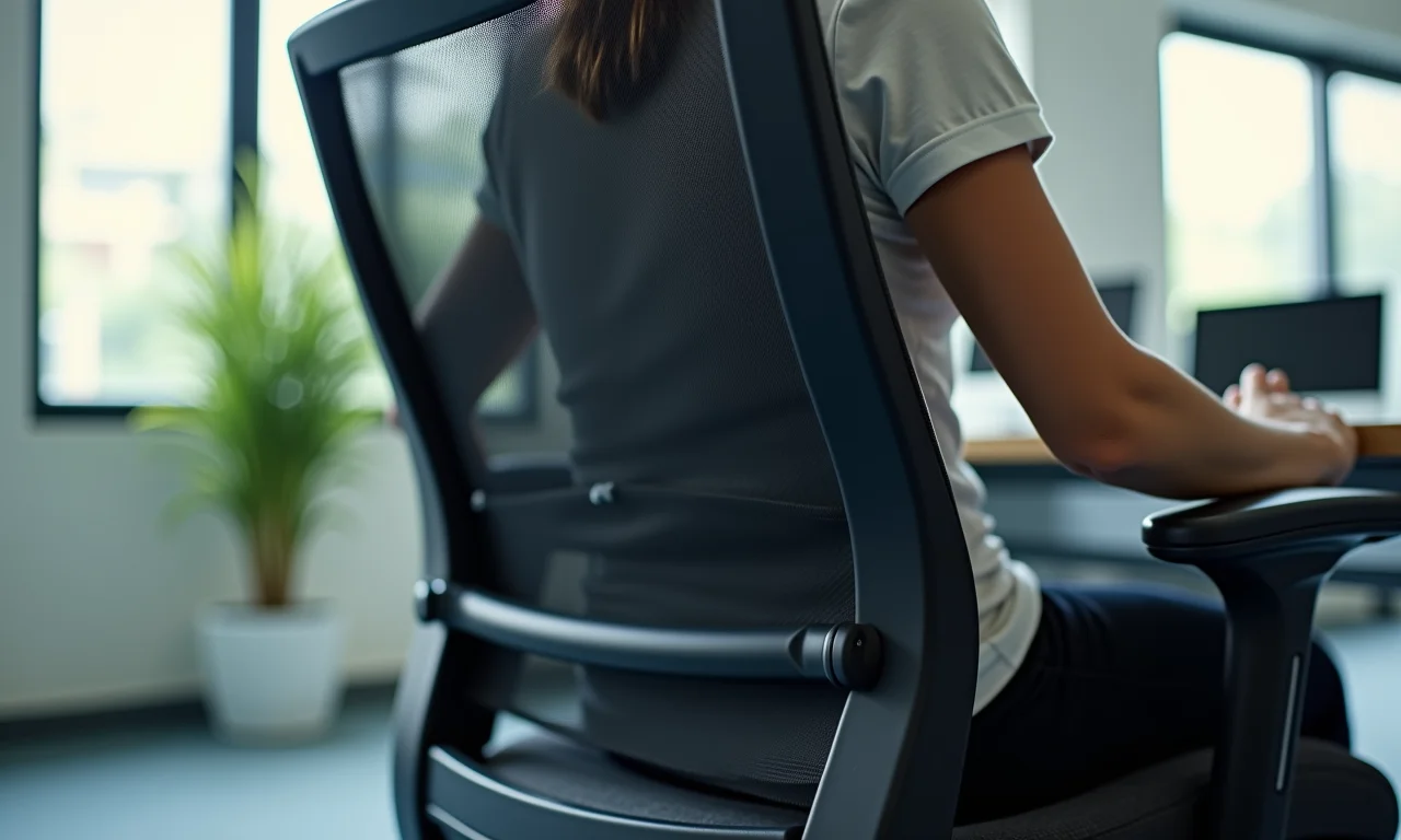 Suporte lombar de cadeira ergonômica sem rodinhas.