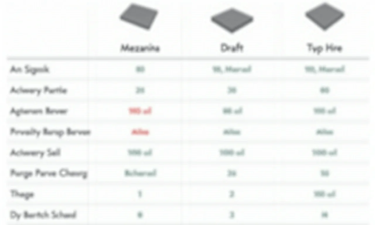 Tabela comparativa de diferentes tipos de assoalho para mezaninos.