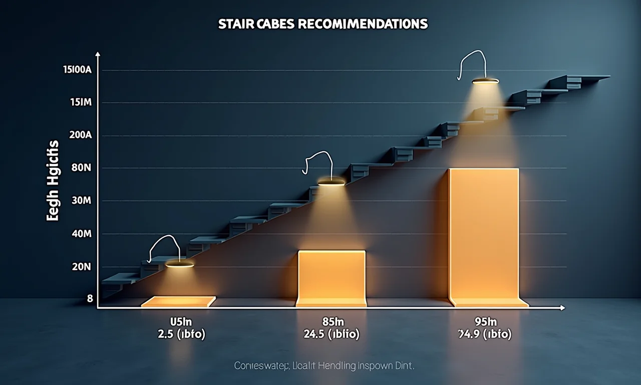 Tabela de iluminação de escada com recomendações de altura e largura.
