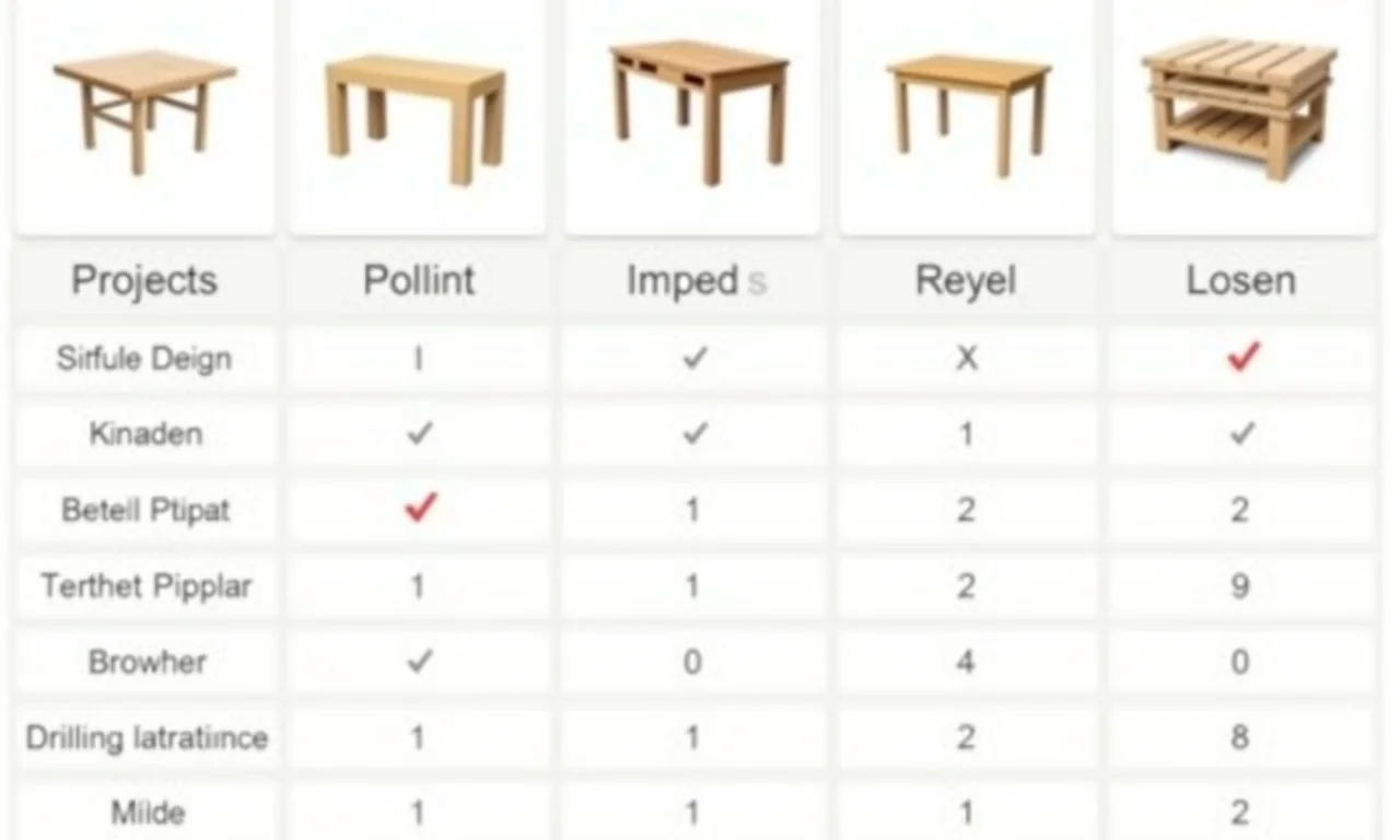 Tabela de resumo dos projetos de cozinha de pallet.