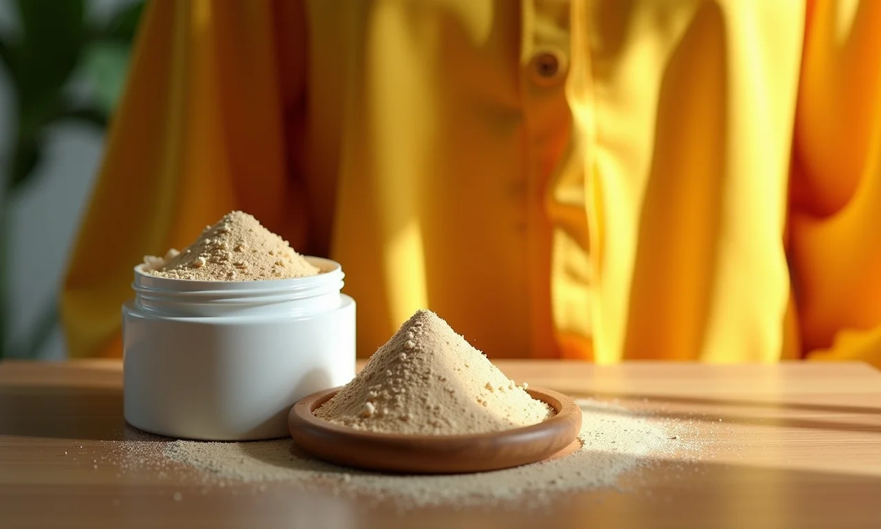 Talco ao lado de blusa manchada de óleo