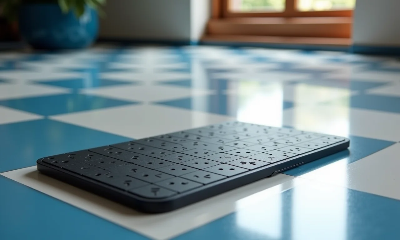 Tapete Petix Xixi Pode Super em piso quadriculado.