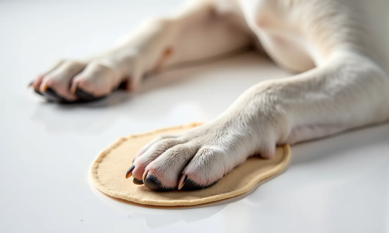 Tapete Sanlimp Ultra Absorvente com pegada de cachorro.