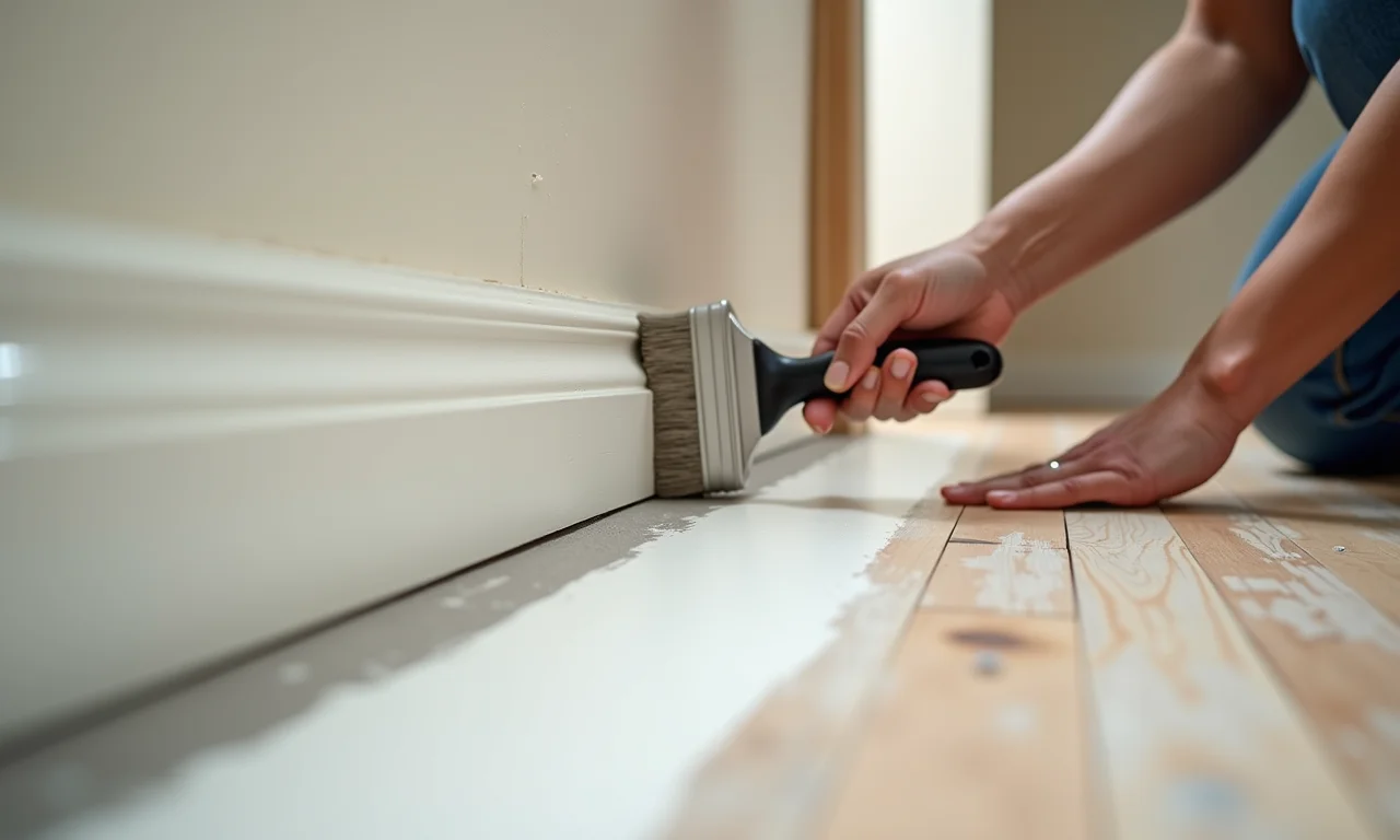 Técnica de pintura: camadas finas e uniformes no rodapé.