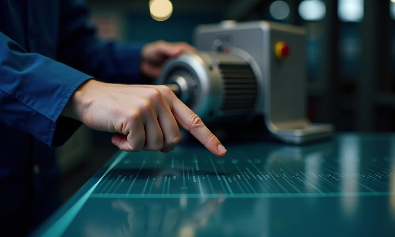 Técnico apontando para tabela de diagnóstico de motores elétricos.