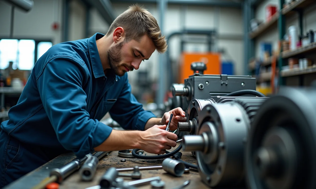 Técnico especializado trabalhando em motor elétrico.