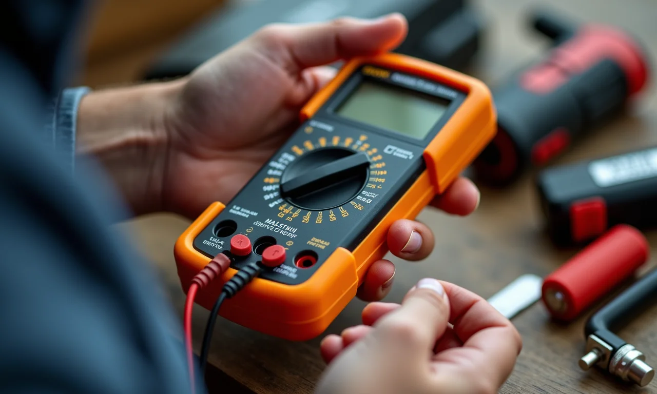 Testando a bateria do alarme com multímetro.
