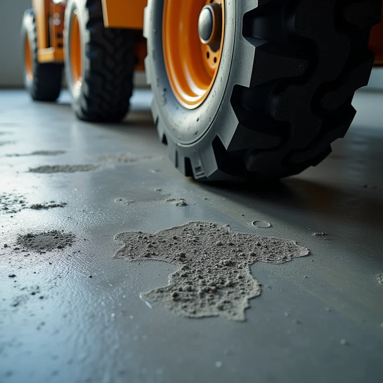 Teste de resistência em piso de cimento polimérico com maquinário pesado