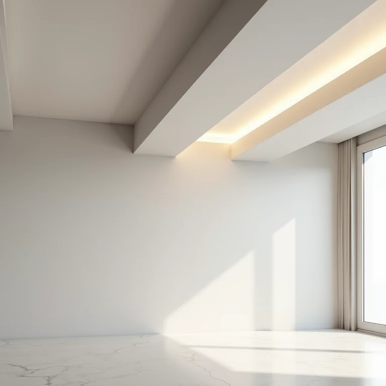 Teto de gesso clean disfarçando viga.