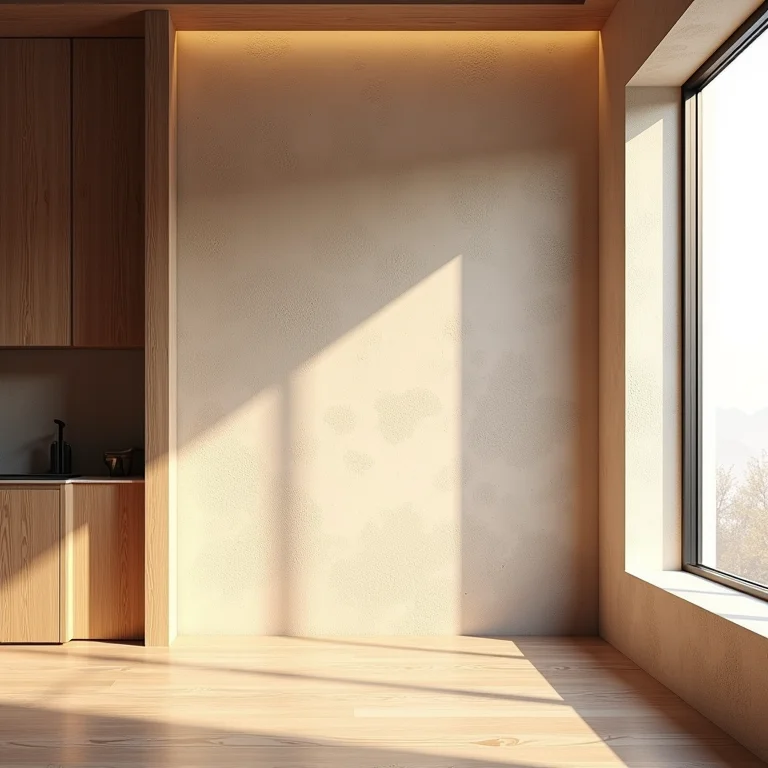 Texturas e cores integrando viga à decoração.