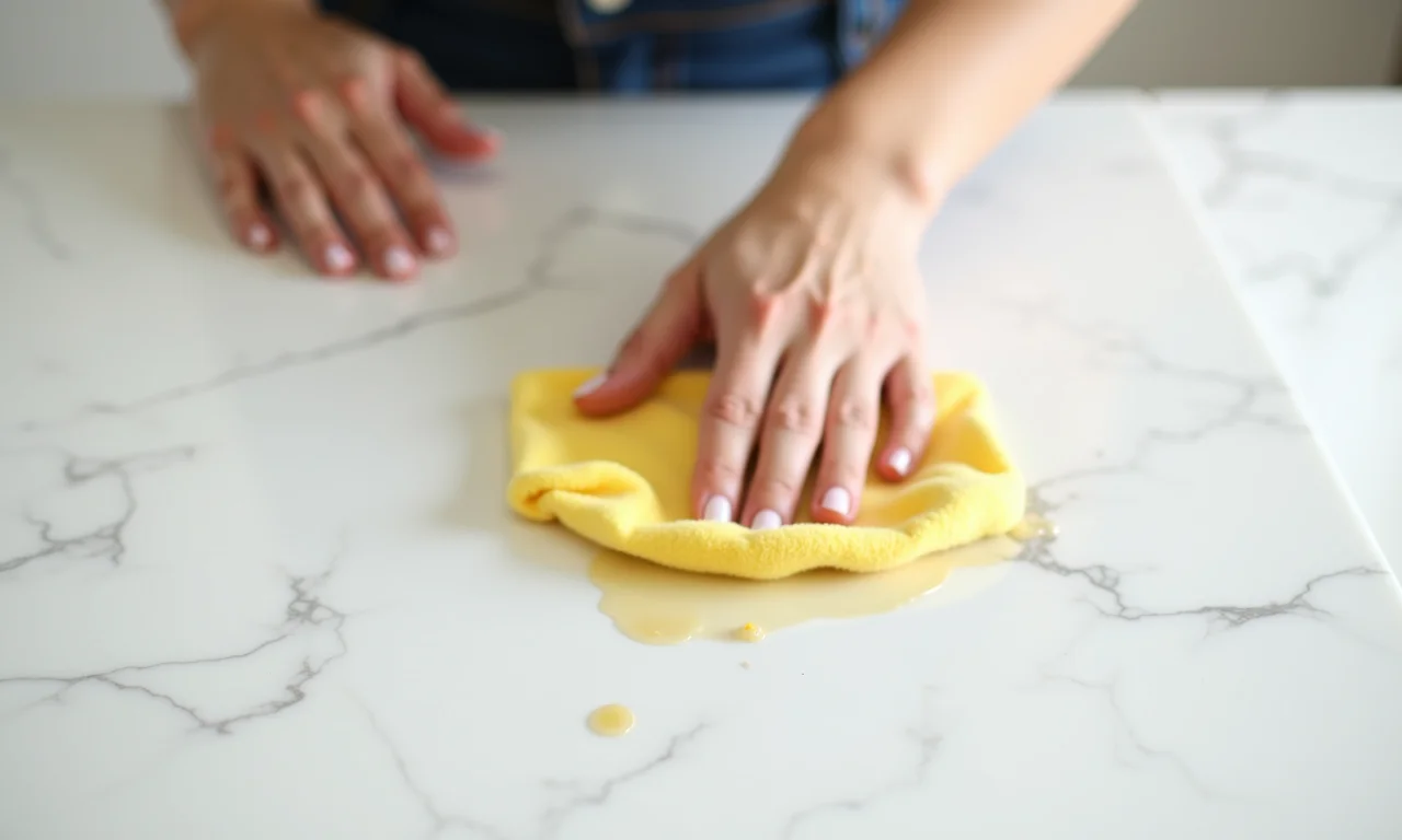 Tirando mancha amarelada de mármore branco.