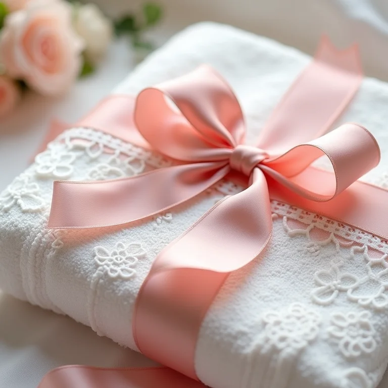 Toalha com detalhes em fitas e rendas