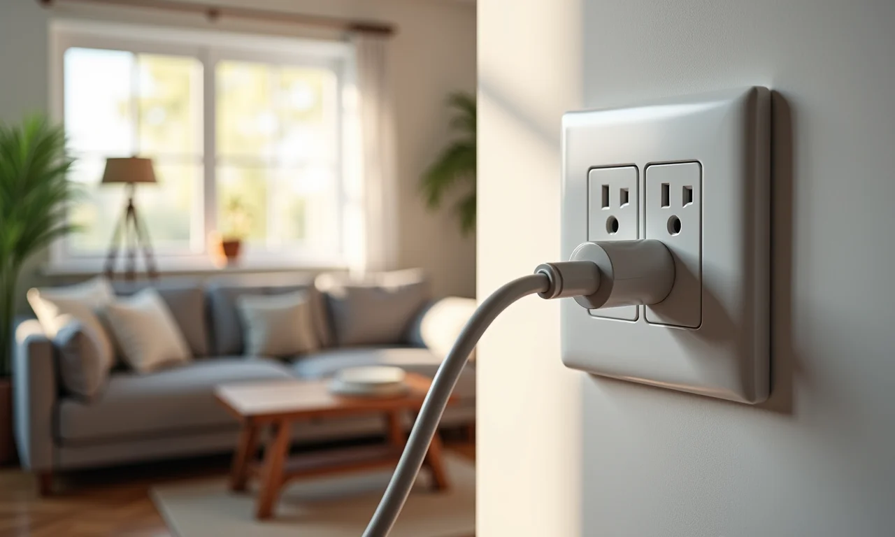 Tomada dupla em sala de estar moderna.