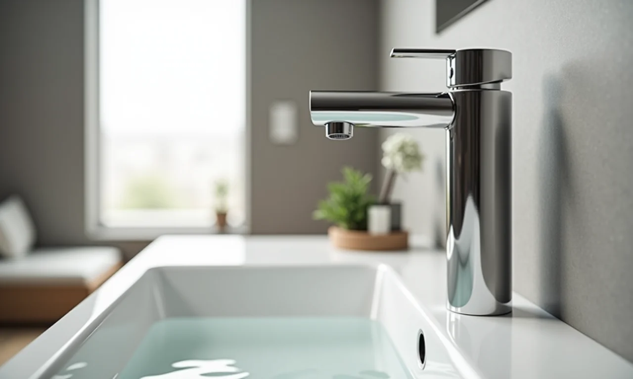 Torneira com sensor da Deca em um banheiro estiloso.