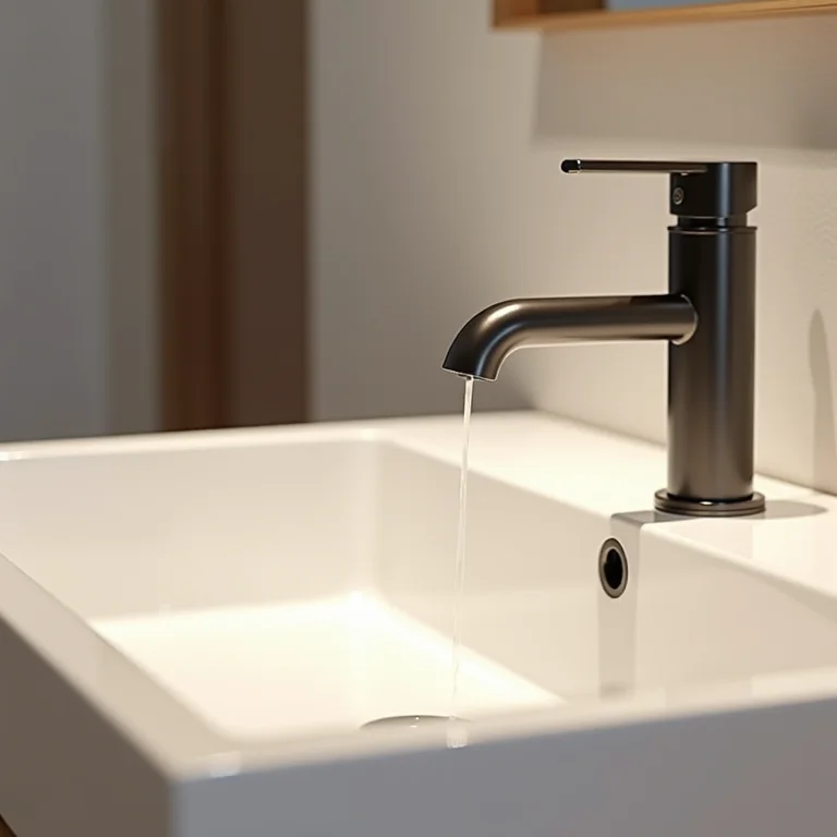 Torneira muito distante da borda da cuba, dificultando o uso.