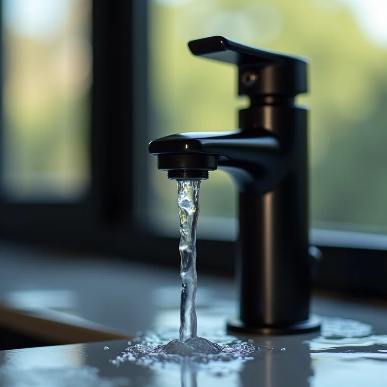 Torneira preta fosca com manchas de água