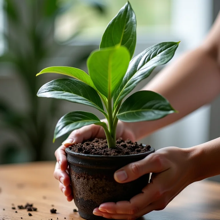 Transplantando uma Aglaonema para um novo vaso