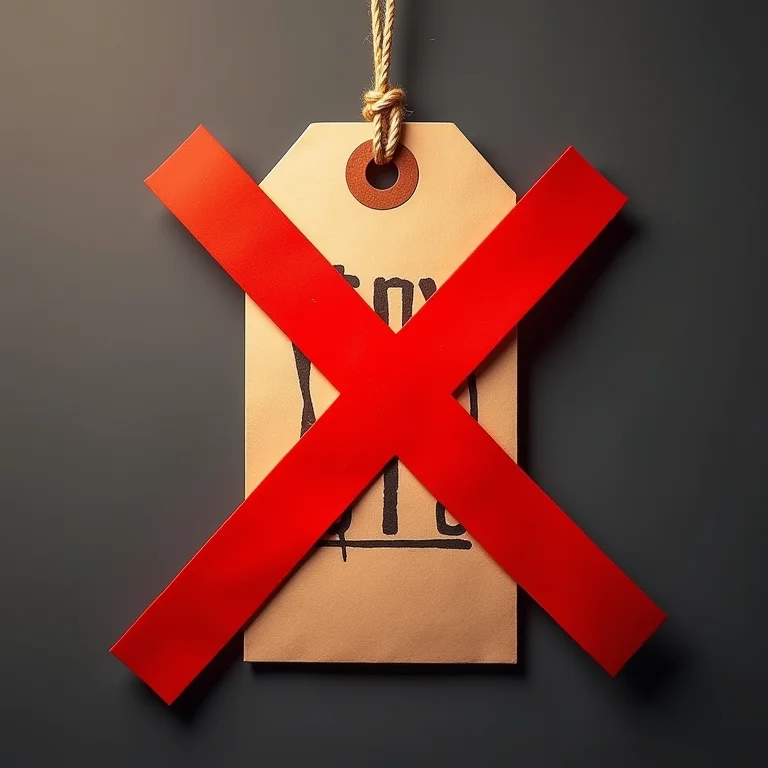 Uma etiqueta de preço com um preço irrealisticamente baixo riscado com um X vermelho.