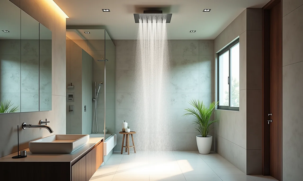 Vantagens do chuveiro de teto: distribuição uniforme da água e experiência de spa.