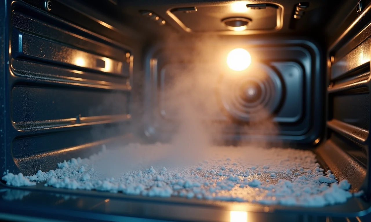 Vapor soltando a sujeira do forno elétrico.