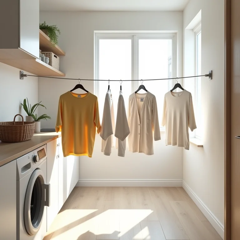 Varal inteligente para otimizar o espaço na hora de secar as roupas.