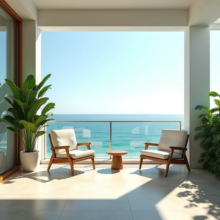 Varanda de apartamento de praia sem plantas.