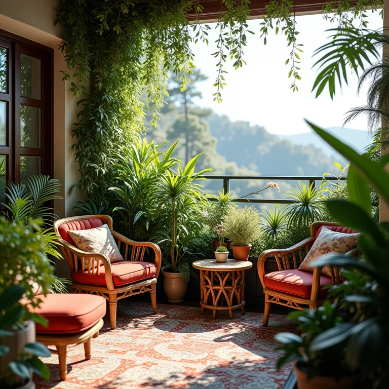 Varanda de apartamento mal planejada com móveis inadequados.