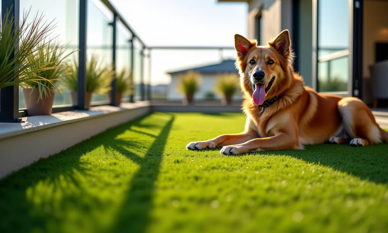 Varanda moderna com grama sintética, destacando os benefícios.