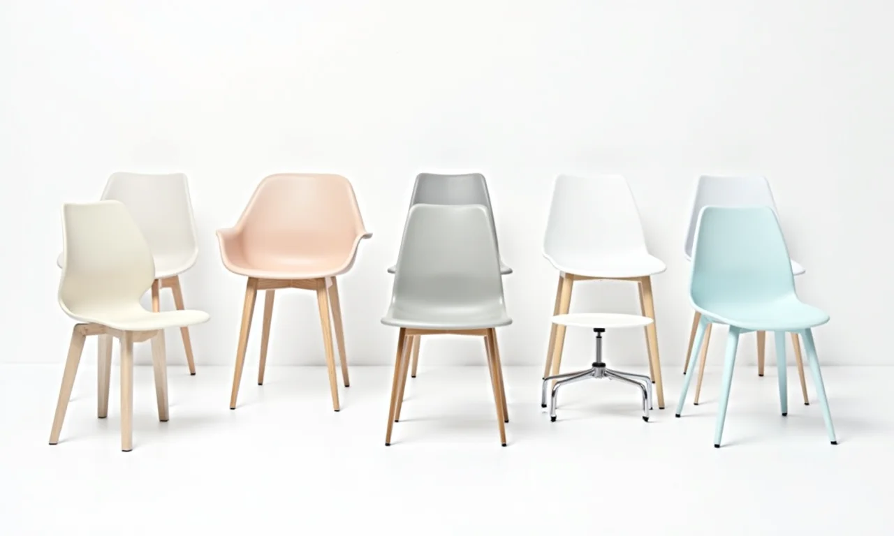 Variedade de designs de cadeiras de escritório sem rodinhas.