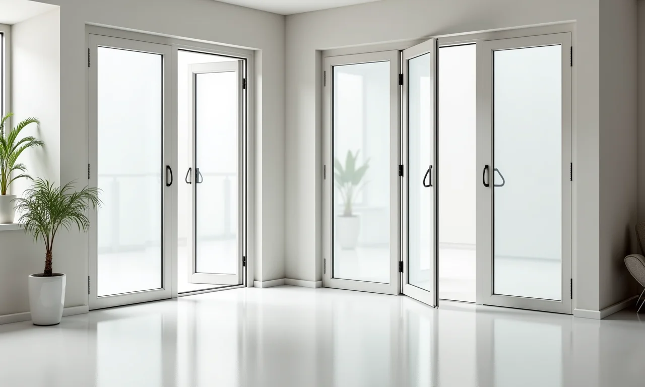 Variedade de modelos de portas de alumínio brancas.