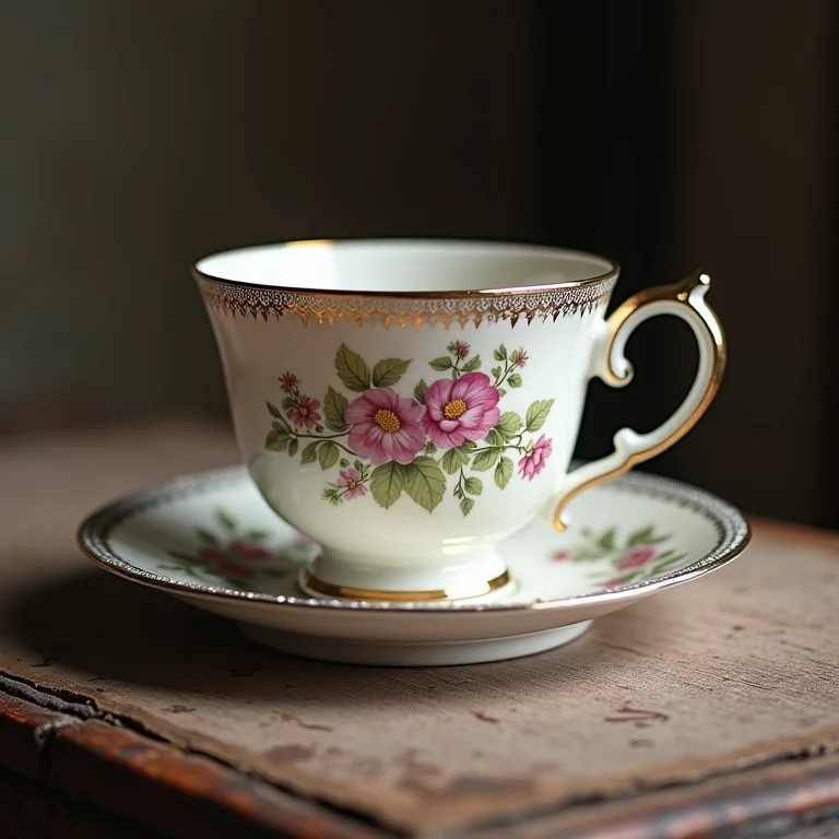 Variedade de xícaras de chá antigas feitas de diferentes materiais.