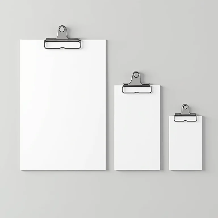 Vários tamanhos de pranchetas para escritório.