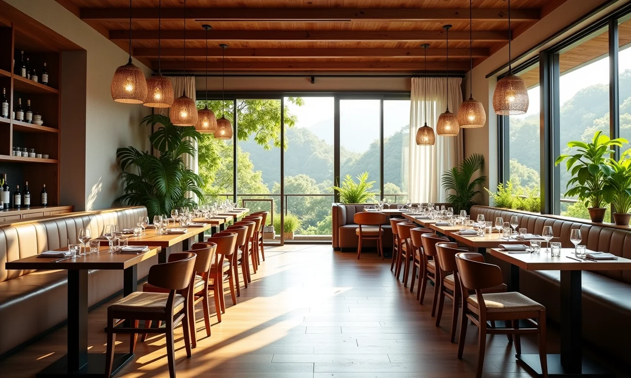 Ventilação adequada em restaurante com design brasileiro.