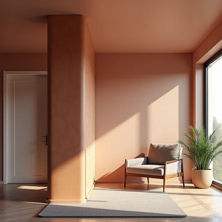 Viga disfarçada com textura e cor.