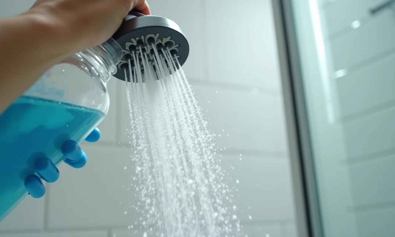 Vinagre e bicarbonato reagindo na limpeza do box sanfonado.