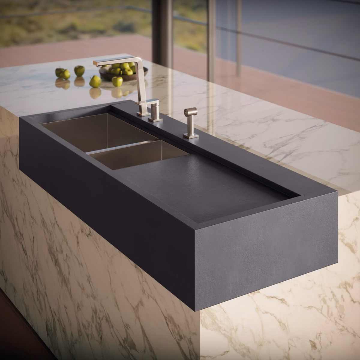 Bancada com Cuba Esculpida em Pedra Natural: Elegância Atemporal - detalhe