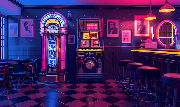 Barzinho Retrô com Cores Vibrantes: Uma Viagem no Tempo - detalhe