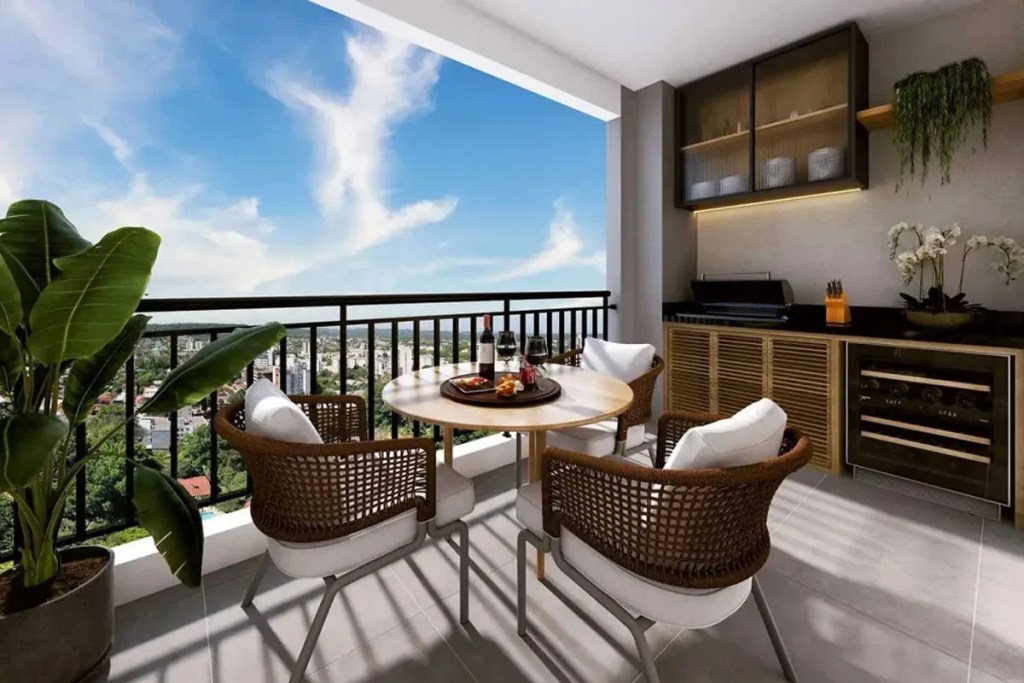 Varanda Gourmet com Churrasqueira e Bancada - ideia