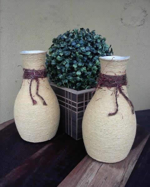 Vaso de Garrafa Reutilizada com Barbante: Eco-Friendly e Charmoso - inspiração