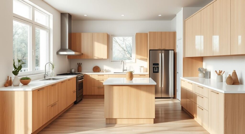 Madeira Clara para Ampliar: Iluminação e Leveza na Cozinha - ideia