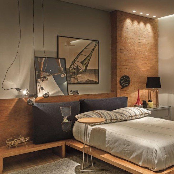 Quarto Aconchegante com Texturas de Madeira e Tons Terrosos - detalhe