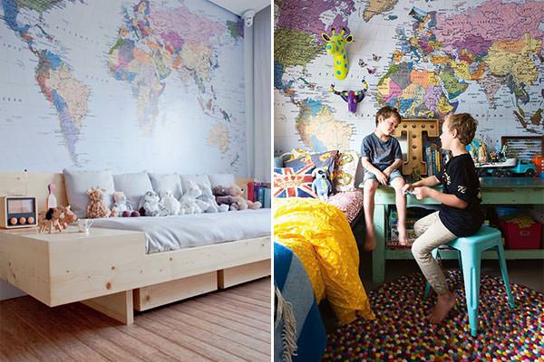 Aventura e Imaginação: Decoração de Quarto Infantil com Mapa Mundi - detalhe