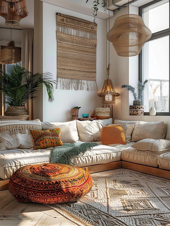 Boho Chic: Almofadas Étnicas e Tapetes Coloridos - detalhe